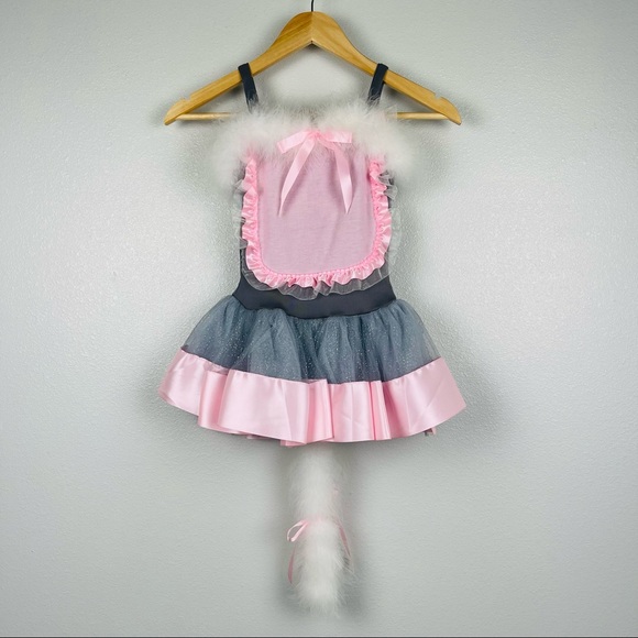 Handmade Set of Mouse Costume for Little Girl Pink-Grey with Ears headband π - Picture 5 of 13